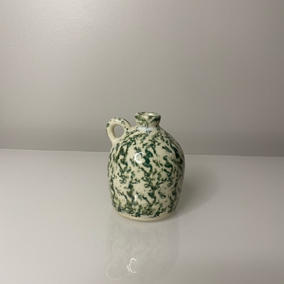 Tiny Ceramic Green and Cream Jug Vase -Made in Vermont - Picture 2 of 6